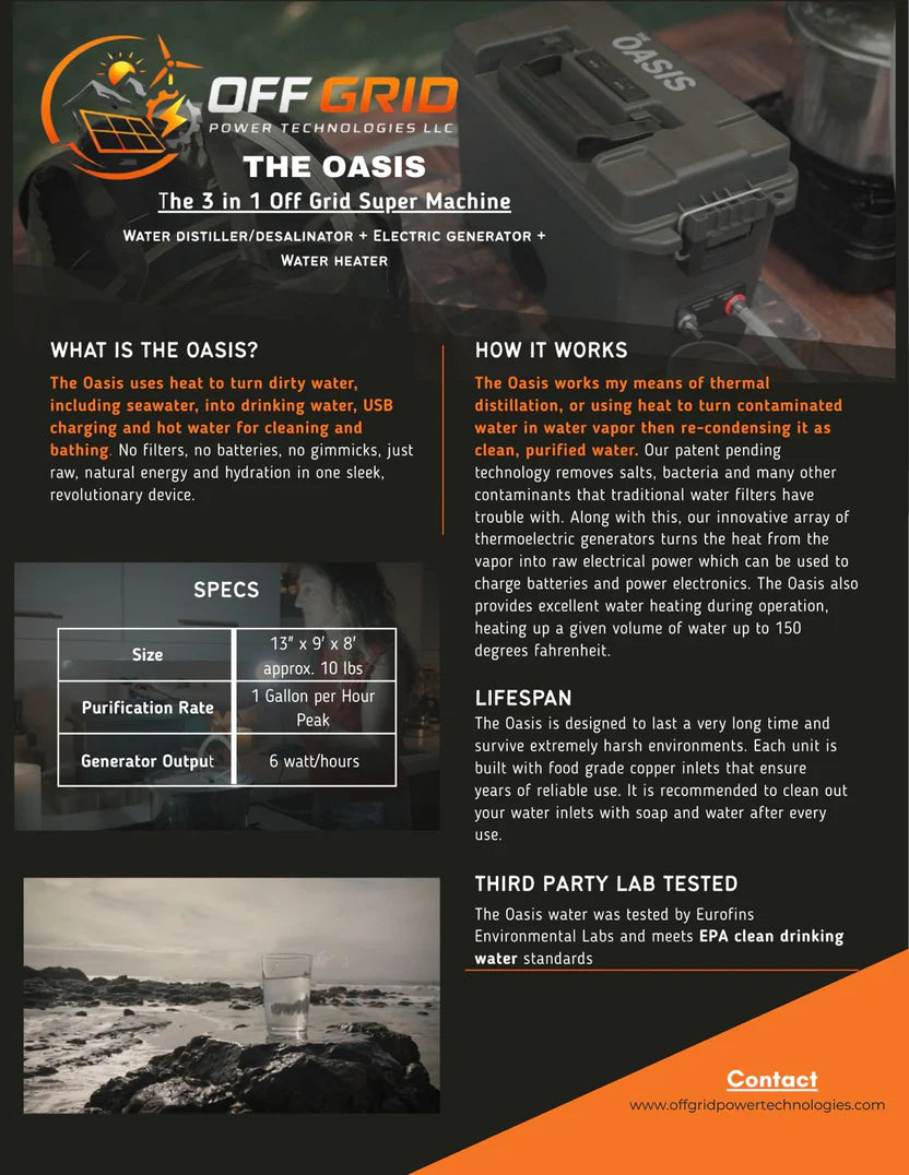 The Oasis - Emergency H2O purifier & heater + Power source
